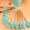 Kit 19 Peças Jogo de Utensílios Para Cozinha em Silicone Com Cabo de Madeira Completo