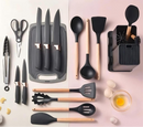 Kit 19 Peças Jogo de Utensílios Para Cozinha em Silicone Com Cabo de Madeira Completo