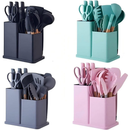 Kit 19 Peças de Utensílios Em Silicone Com Cabo de Madeira