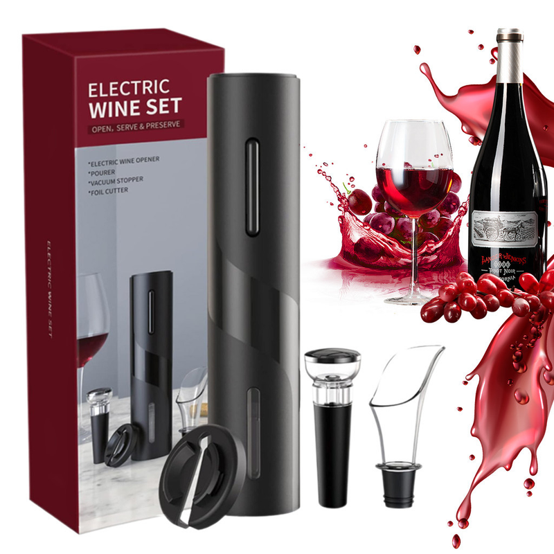 Kit Abridor de Vinho Elétrico Automático Inox 4 Peças